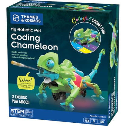 Thames & Kosmos My Robotic Pet: Coding Chameleon STEM Building & Experiment Kit | Color-Sensing Coding Robot for Boys & Girls Ages 8+, Screen-Free