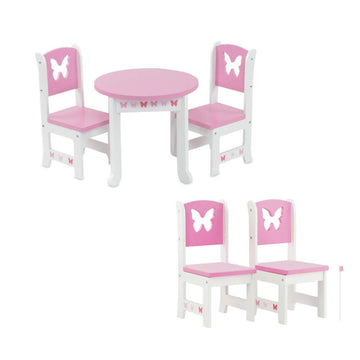 Emily Rose 18 Inch Doll Dining Table and 2 Chairs Set - Pink Butterfly Collection - Compatible with American Girl, Our Generation, My Life As & Adora