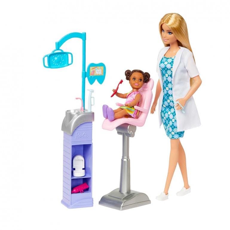 Barbie Careers Playset, Dentist Set with Blonde Fashion Doll & Patient Small Doll, Exam Chair, Sink Station & Accessories