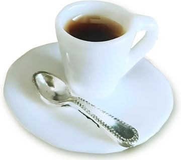 1:12 Scale Miniature Coffee Cup with Spoon and Plate - 1 Set Dollhouse Scene Accessory for DIY Summer Table Setting, Desktop Display, Realistic Resin