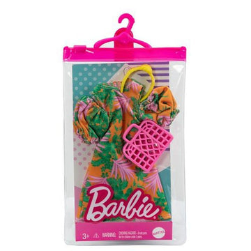 Barbie Fashion Pack HBV32 Pink Tropical Dress with Luminous Sleeves and Yellow Band and Handbag