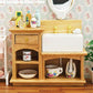 EatingBiting MINI House Bathroom Kitchen Decor Sink 1/12 Wooden Wash Basin Cabinet with Ceramic Hand Sink for Bathroom Kitchen Decoration Accessories