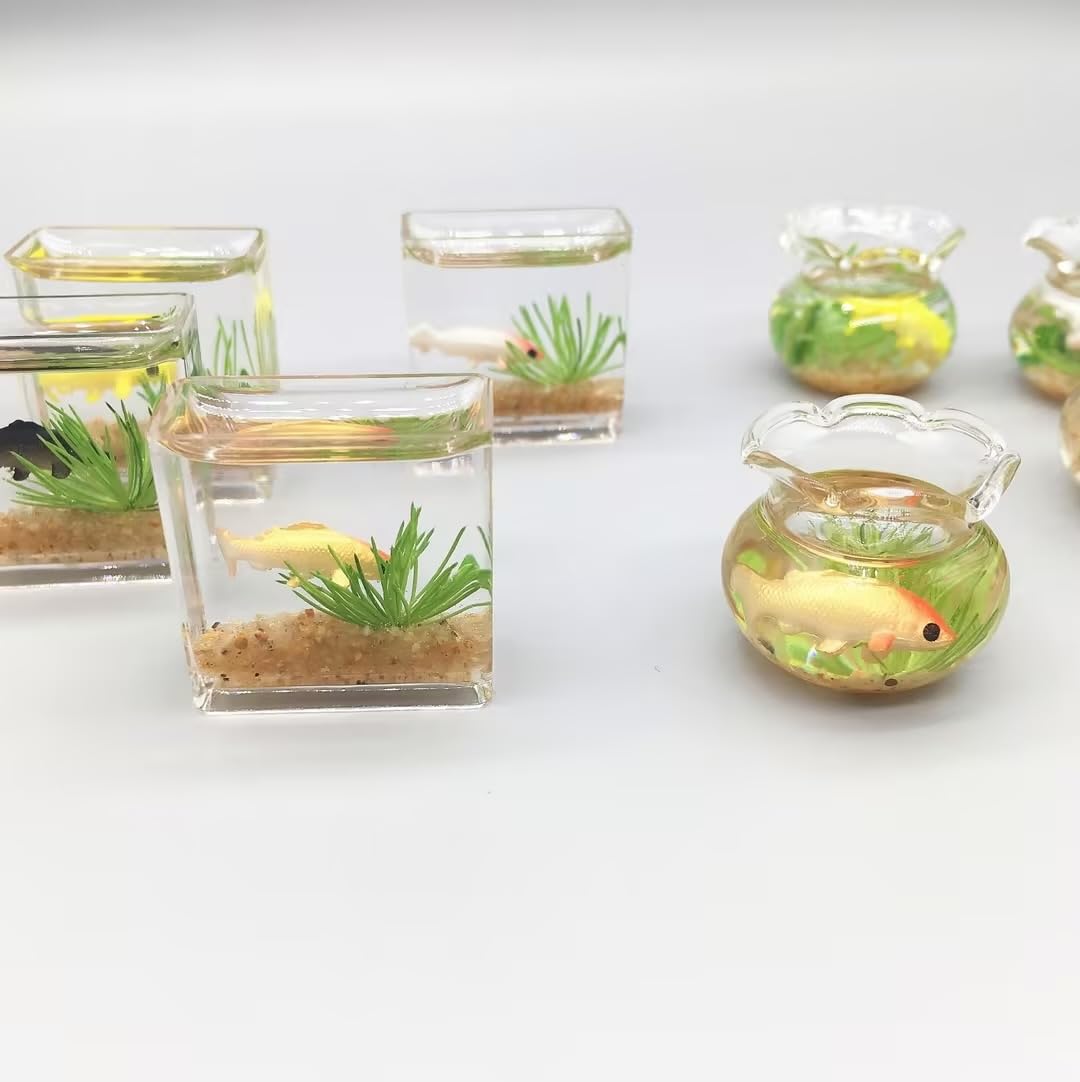 1Pcs Multicolour Mini Round Fish Tank Realistic Glass Decor for Dollhouse Display Captivating Miniature for Crafts Ornaments Handmade
