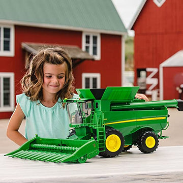 TOMY Big Farm John Deere S690 Combine - 1:16 Scale - Includes Corn and Draper Head Attachments - Farm Toys with Realistic Lights and Sounds - Ages 3