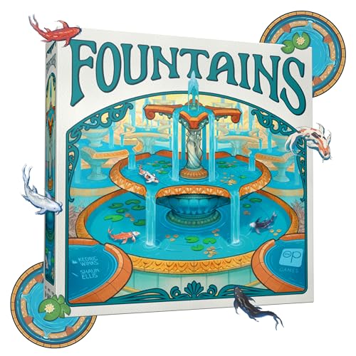 Fountains Board Game, Competitive Tile-Laying Strategy Game, Stunning Art Nouveau Aesthetic, 1-5 Players, Unique 3D Stacking & Drafting, Family