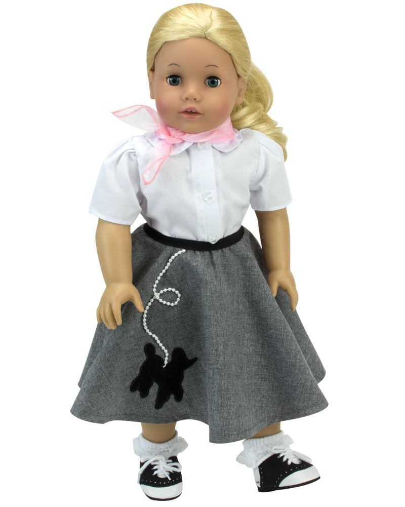 Sophia's 18" Doll 3 pc. Gray Poodle Skirt, Short-Sleeved Peter Pan Collar Blouse and Pink Neck Scarf