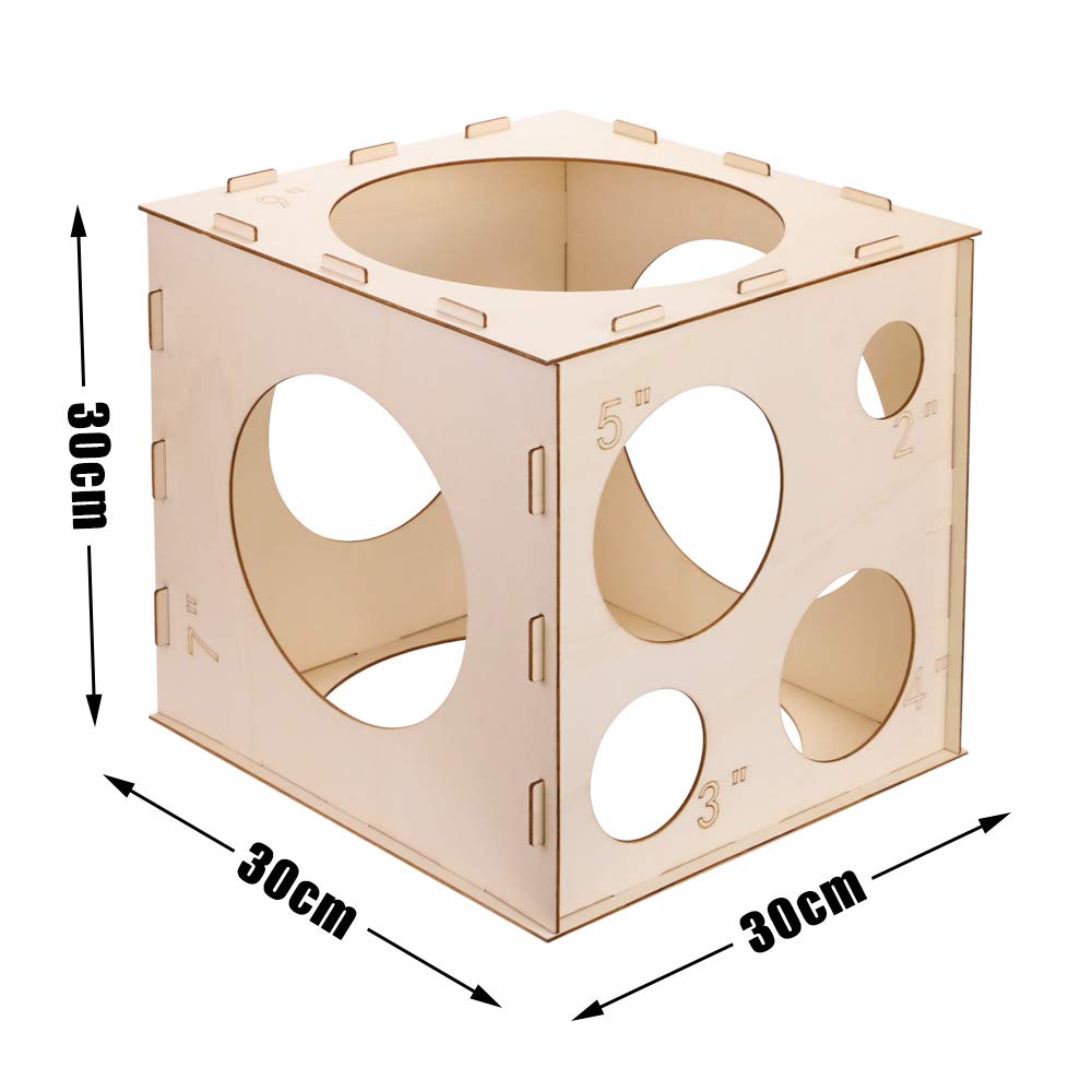 9 Holes Collapsible Wood Balloon Sizer Cube Box from 2" to 10",Balloon Measurement Tool for Birthday,Wedding,Party Decorations,Balloon Arches Columns