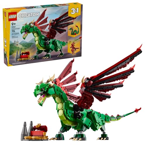 LEGO Creator 3 in 1 Medieval Dragon Toy - Building Toy with 3 Build Options, Dragon, Sea Serpent, or Phoenix - Fantasy Set for Kids, Boys and Girls