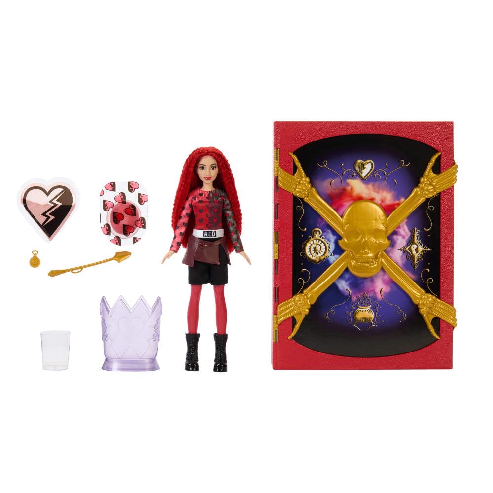 Mattel Disney Descendants: the Rise of Red - Red, Daughter of Queen of Hearts Doll & Playset, the Sorcerer’s Cookbook, Mix for Slime & Surprises