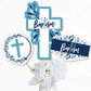 Big Dot of Happiness Baptism Blue Elegant Cross - Boy Religious Party Centerpiece Sticks - Table Toppers - Set of 15