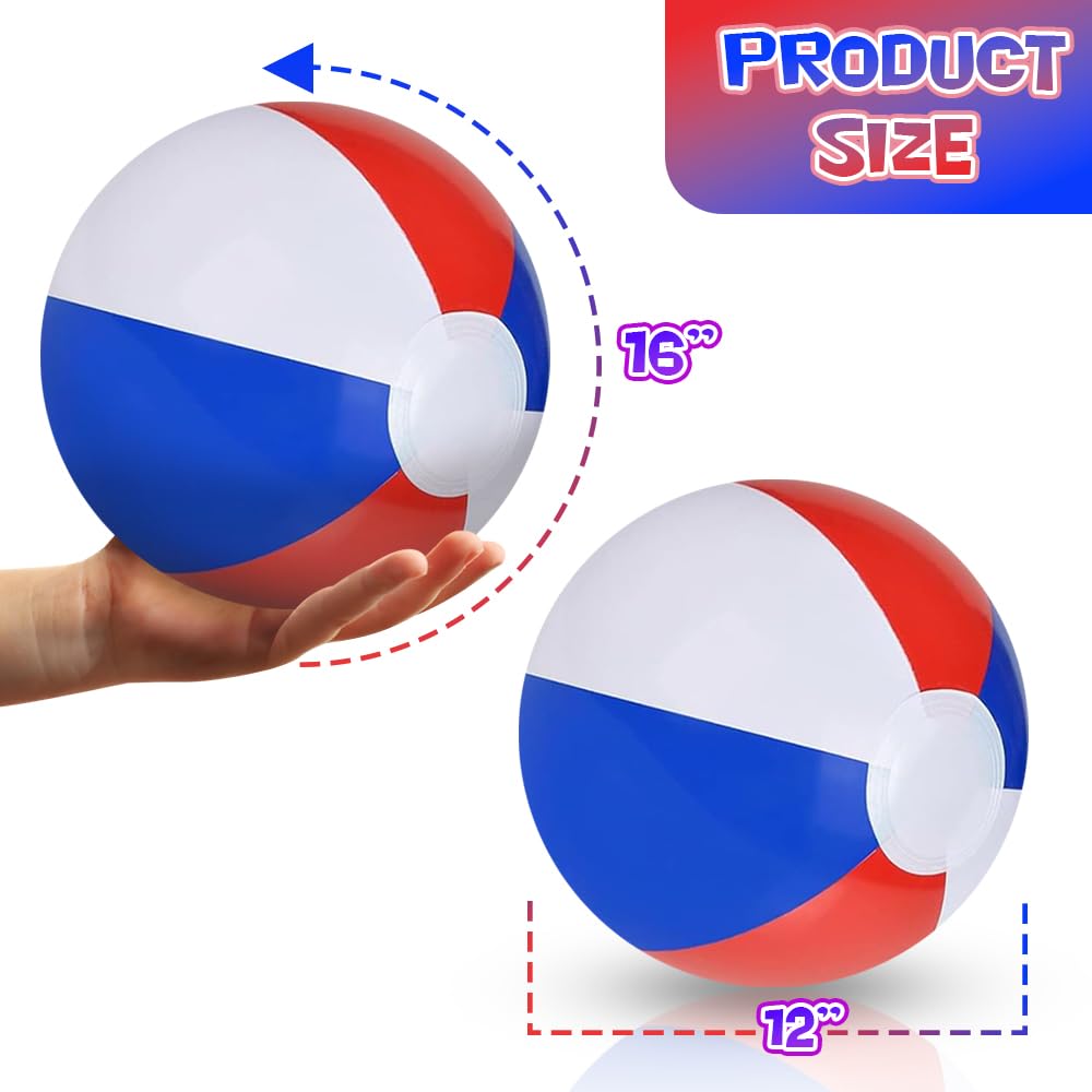 ArtCreativity 12 Pack 16" Patriotic Beach Balls for Kids, Inflatable Summer Toys for Boys and Girls, 250th Anniversary Beach Decoration, July 4th Pool