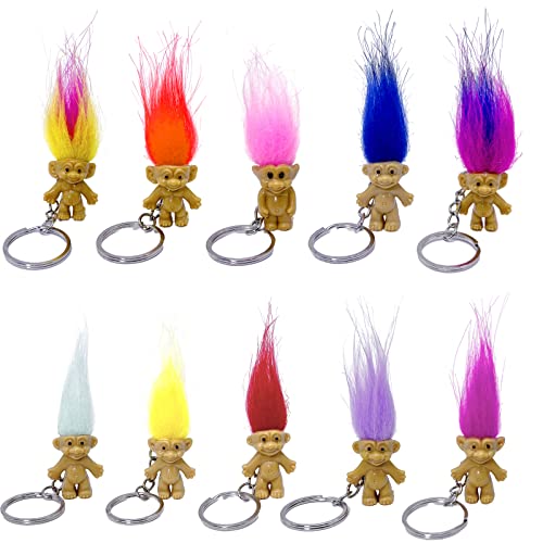 Yintlilocn 10pcs 1.2" mini troll Dolls Lucky Trolls Keychain Key holder