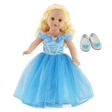Emily Rose 18 Inch Doll Clothes - 2PC Blue Princess Ball Gown with Glittery Shoes | 18" Doll Costume | Compatible with American Girl and My Life As