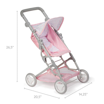 JC Toys - Berenguer Boutique | Fashionable Stroller with Canopy and Storage | Simple Folding |Pink Floral Collection | for Dolls up to 18" | Ages 3+