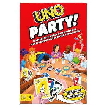 Mattel,UNO Party Card Game-Larger Groups! Wilder Rules! Faster Fun!