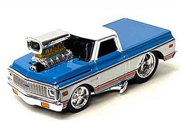 1972 Chevy C10 Pickup Truck Blue and White with Stripes 1/64 Diecast Model Car by Muscle Machines 15567BL