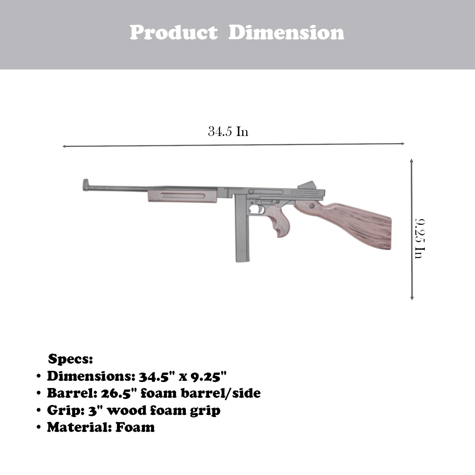 34.5” Foam Thompson M1 Carbine Cosplay Prop | WWII Gangster Era Collectible Foam Replica Perfece for Cosplay and Costume, Collection Gift, Display