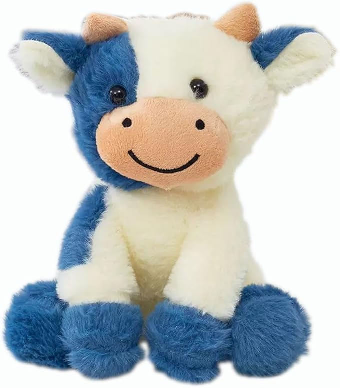 Sibupue Cow Stuffed Animals Soft Plush Cute Cow Doll for Boys Girls 8in (zuo NIU Shen lanse)