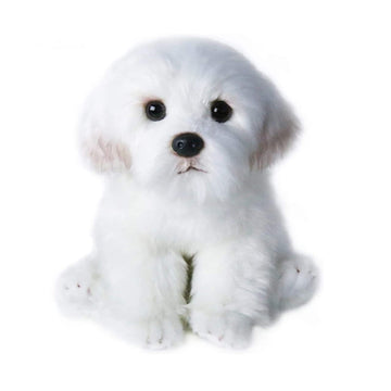 QREZAA 14" Realistic Plush Maltese Dog, Stuffed Animal Puppy Dog Toys, Soft Plush Pillow Birthday for Kids and Adult, White