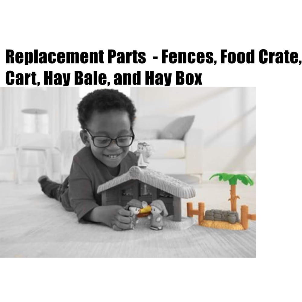 Replacement Parts for Little People Nativity and Christmas Story Nativity - J2404~1 Fence, Food Crate, Cart, Hay Bale and Hay Box