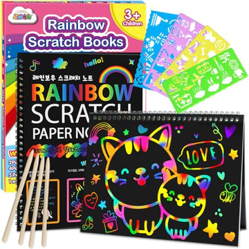 ZMLM Scratch Paper Art-Crafts Gift: 2 Pack Rainbow Notebooks Supplies Toys Easter Basket Stuffers for 3 4 5 6 7 8 9 10 Years Old Girls and Boys Kids