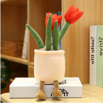 NatureMan Tulip Flower Plush Toy, 13.8" Tulip Flower Pot Stuffed Throw Plushie Pillow Doll, Soft Fluffy Plant Friend Hugging Cushion - Present
