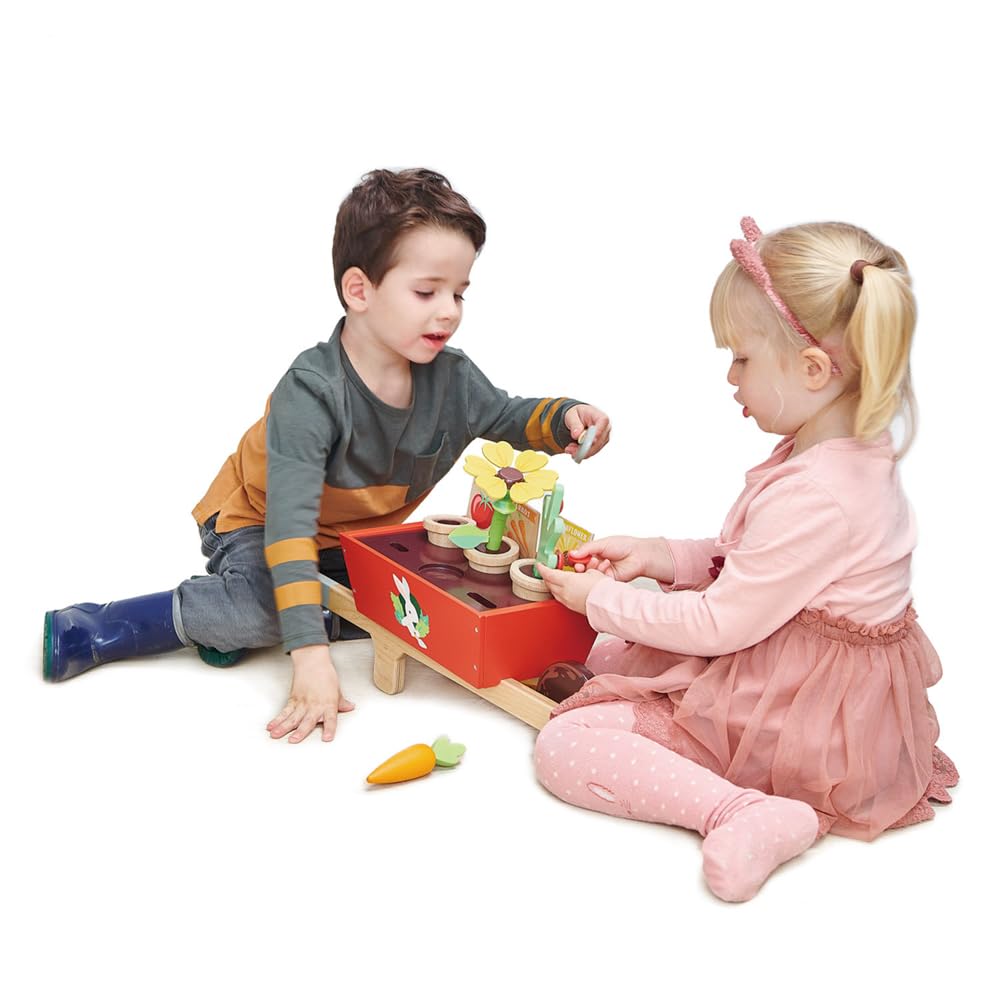 Tender Leaf Toys Garden Wheelbarrow Set - Deluxe Wooden Gardening Toy with Tools & Accessories - Supports Learning, Creativity & Outdoor Role Play