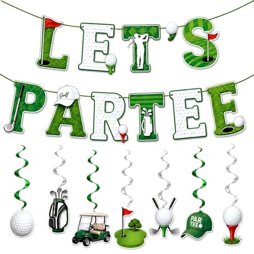 Golf Birthday Decorations - Golf Birthday Banner and 6 Hanging Swirls