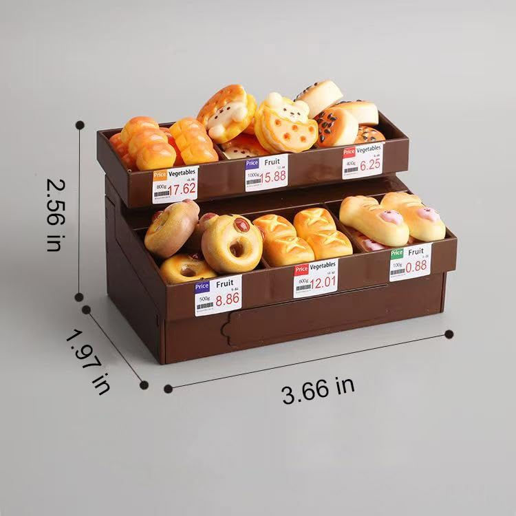 Boodecal 62Pcs Miniature Bakery Mini Bread Food Stand Display Cabinet Bread Rack Play Mini Kitchen Game Party Accessories Toys for Doll House