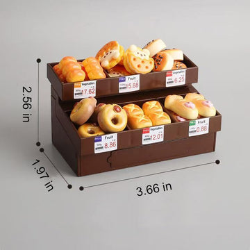 Boodecal 62Pcs Miniature Bakery Mini Bread Food Stand Display Cabinet Bread Rack Play Mini Kitchen Game Party Accessories Toys for Doll House