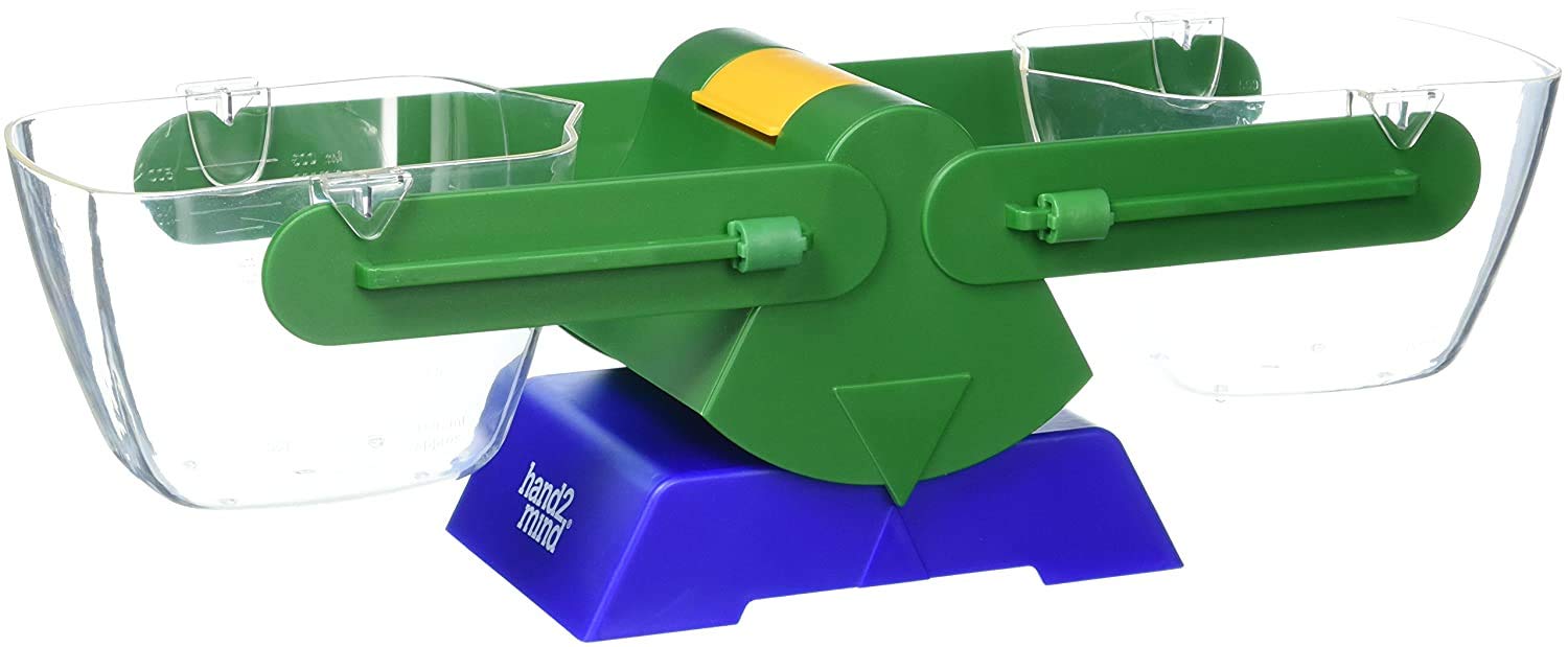 hand2mind Plastic Bucket Balance for Kids Ages 5-8, Hands-On Way to Learn About Weight and Measurement, 2 Clear 1/2 Liter Buckets with Spouts for Easy