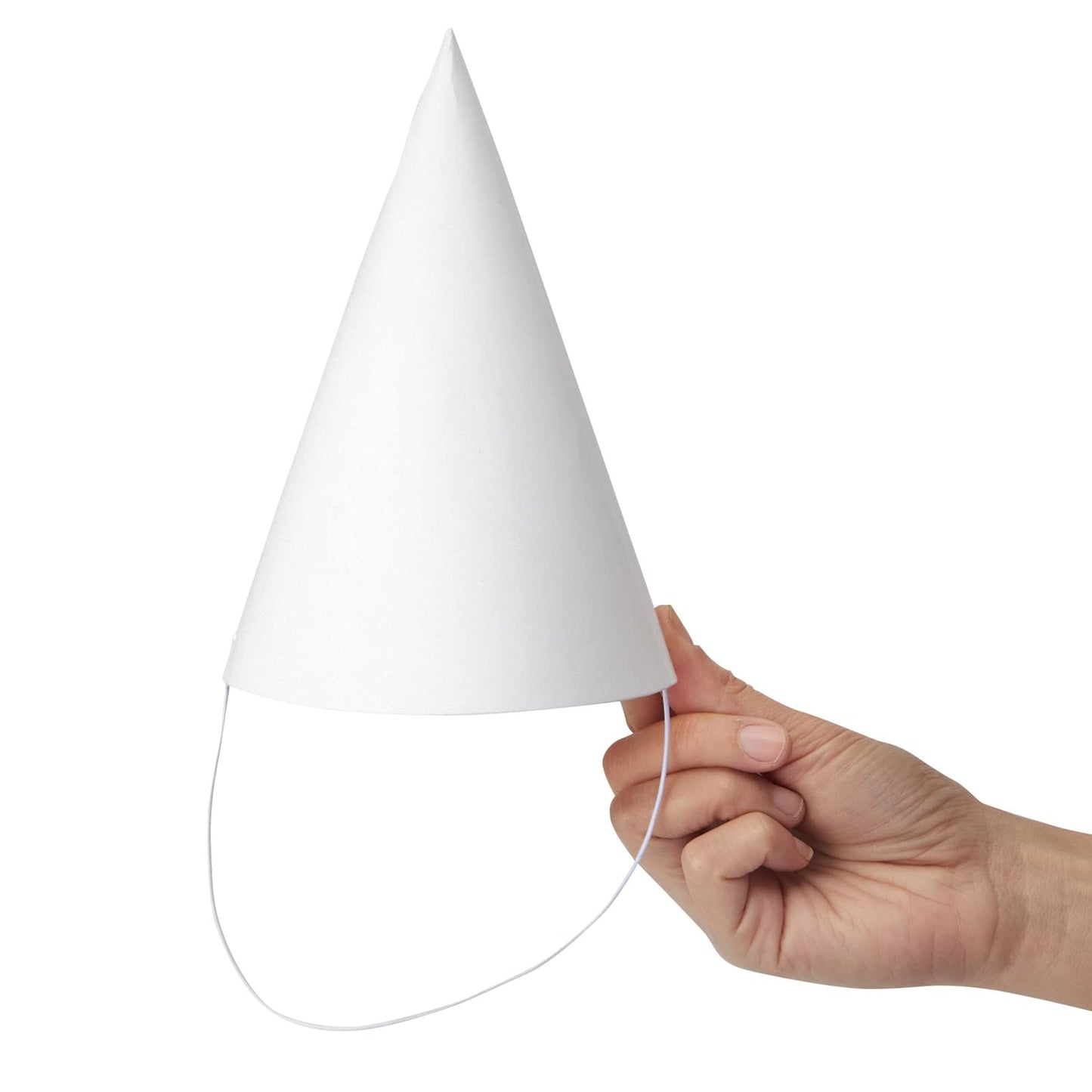 Bright Creations Party Hats Blank White Cone - 50 Count, 6 in, Pre-strung Elastic - Birthday Hats & Celebration Decor