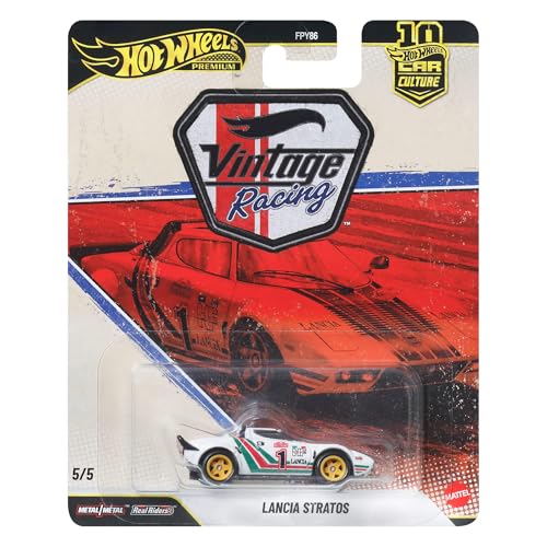 Hot Wheels Lancia Stratos Car Calture Premium 2026 Vintage Racing Series 1:64 Scale Collectible Die Cast Metal Toy Car Model with Rubber Real Riders