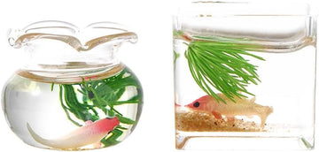 2Pcs Miniature Fish Bowl, 1: 12 Dollhouse Miniature Glass Goldfish Tank Desktop Dollhouse Ornaments for Garden Scene Decor Accessories