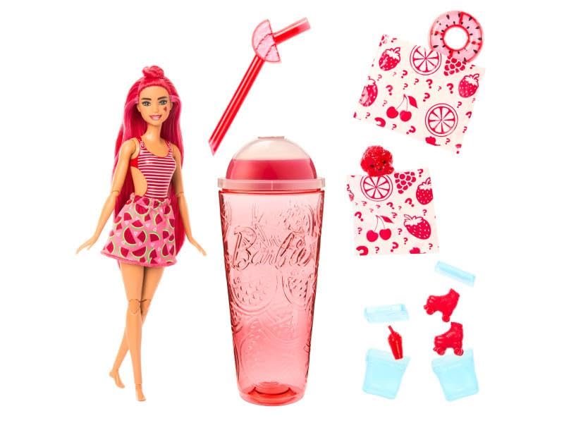 Barbie Pop Reveal Doll & Accessories, Watermelon Crush Scent with Red Hair, 8 Surprises Include Slime & Squishy Puppy