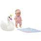 Dream Collection: 10" Bath Time Baby Doll & Swan Floatie Set - Onesie Outfit & Headband, Swaddle Blanket Towel, Hard Body, Water Play Toy Set, Kids 2+