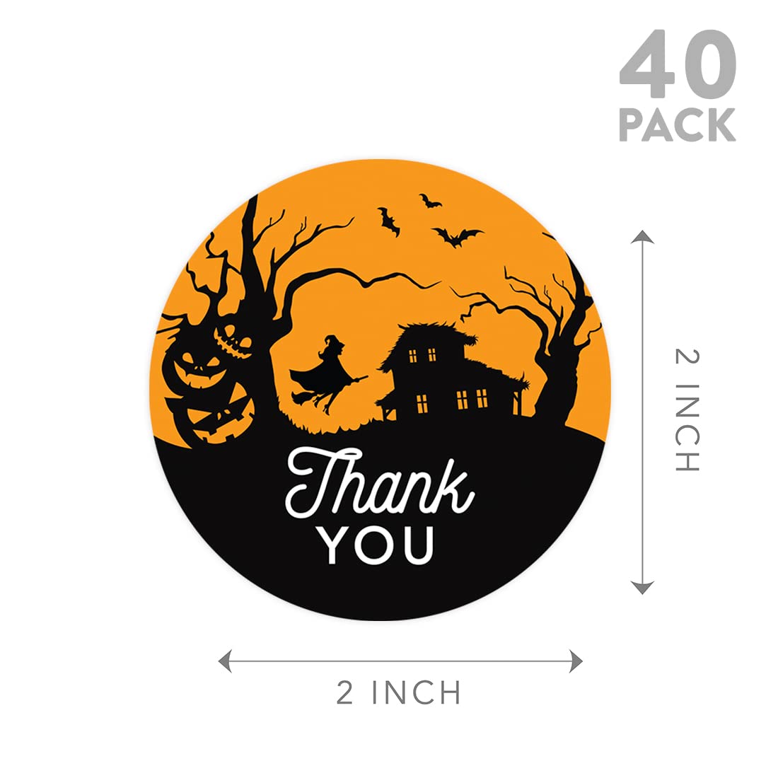 Andaz Press Halloween Thank You Stickers 2 Inch Round 40 Bulk Pack Flying Witch Happy Halloween Stickers Labels for Treat Goodie Treats Halloween