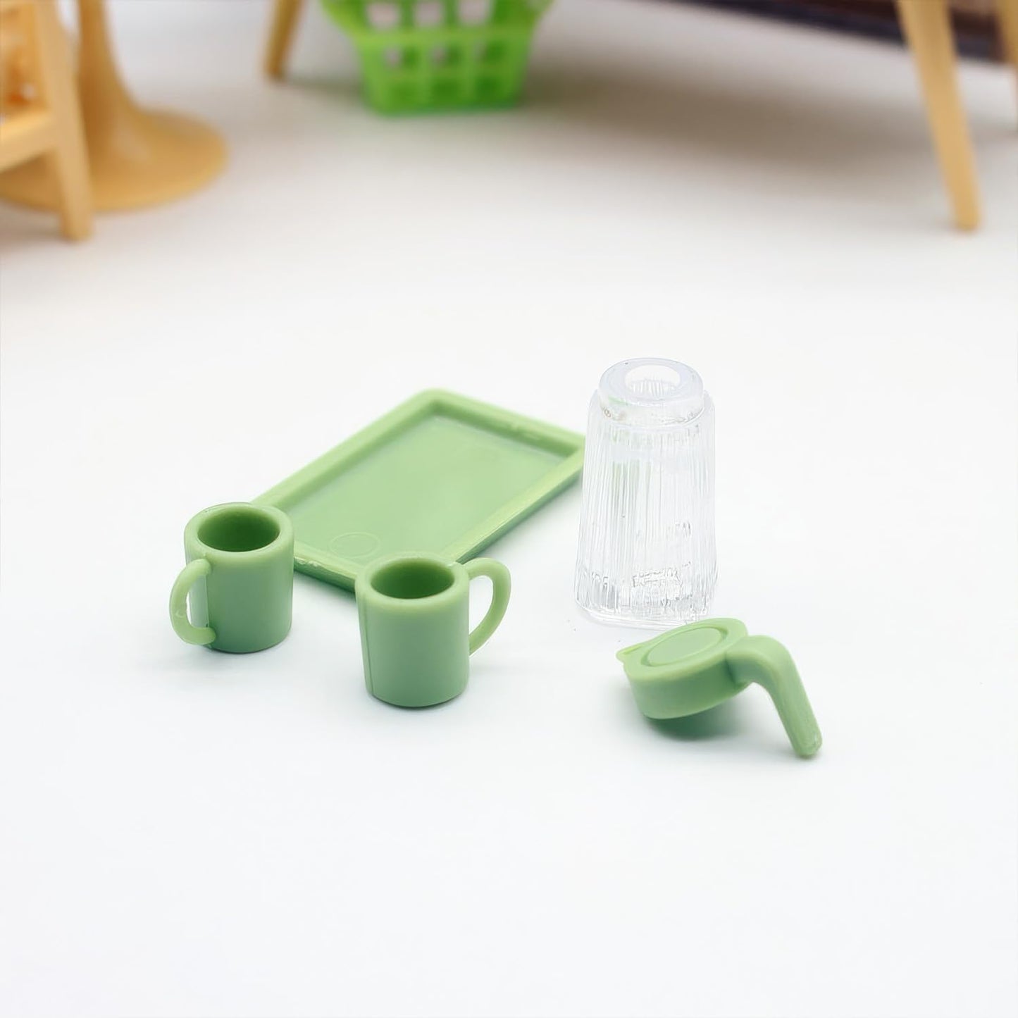 Miniature Dollhouse Food & Drink Set (4pcs): Cute Juice Bottles, Cup, Dish | Dollhouse Miniatures Decor