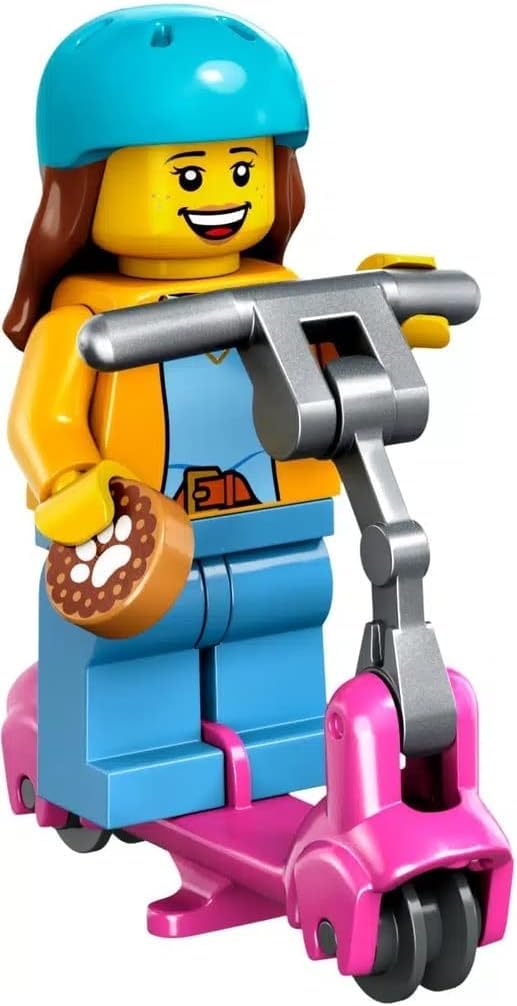 LEGO City: Girl Rider Minifigure with Pink Scooter, Dog, and Tree Scenery