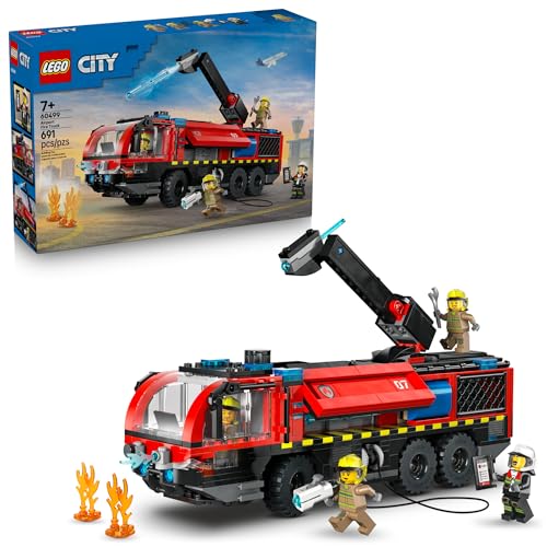 LEGO City Airport Fire Truck Kids Building Toy - Pretend Play Emergency Vehicle for Boys & Girls, Ages 7+ - Fire Engine Toy W/ 4 Firefighter