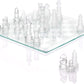 Srenta Fine Glass Chess Set, (9 Inch) Modern Clear Chess Board Set with Solid Clear & Frosted Glass Chess Pieces | Crystal Chess Board Set, Felt