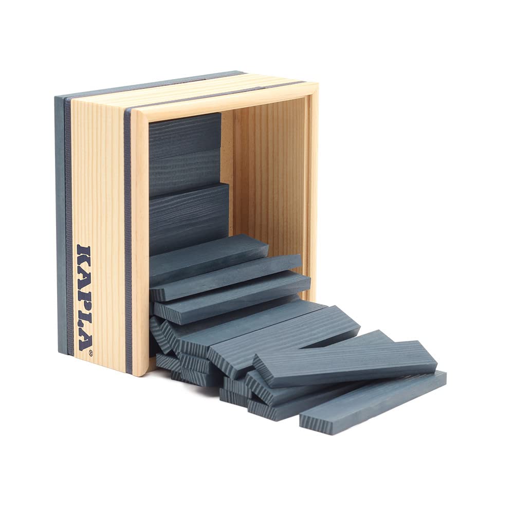 KAPLA 40 Squares Dark Blue - Wooden Construction Set - 40 Dark Blue Colored Building Planks - for Ages 3+