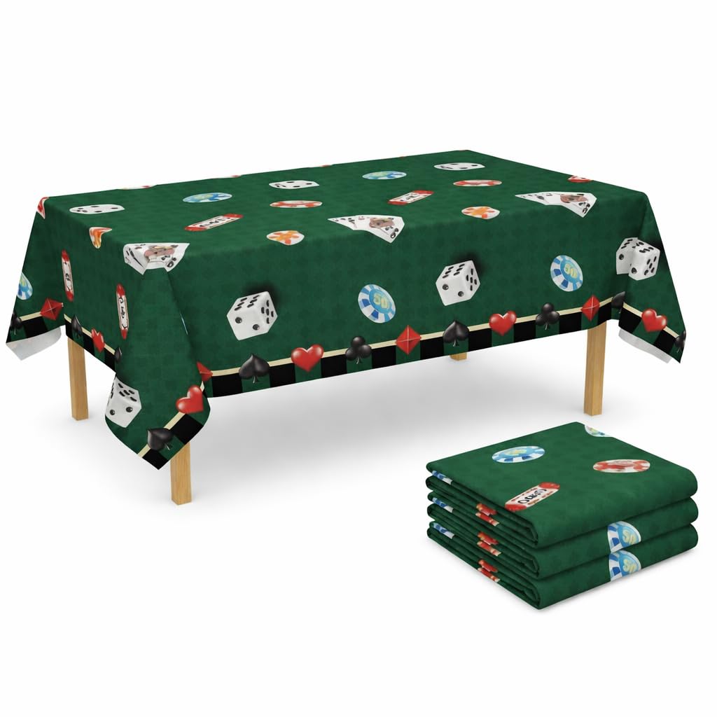 Oojami Poker Party Tablecloths 4 Pack - 54" x 108" Casino Theme Plastic Table Covers for Birthday, Casino Night, Vegas Theme Party Decorations