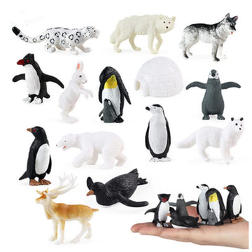 OUKEYI 14PCS Realistic Polar Animals Figurines - Mini Arctic Animals Toys Set - 1-2 Inch Plastic Tundra Deer & Bear Fox Kids Diorama Birthday Gift