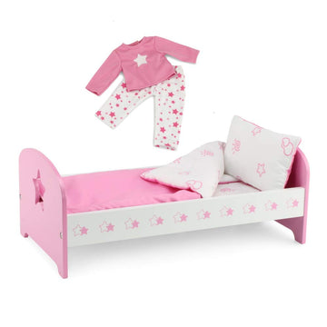Emily Rose 14 Inch Doll Bed Set with Matching Pajamas | Includes Wooden Bed, Bedding Set, and PJs | Doll Furniture & Accessories
