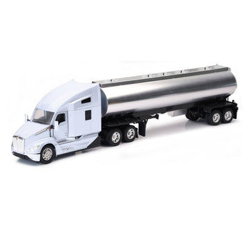 Kenworth T680 Truck White with Oil Tanker Trailer Chrome Long Haul Trucker Series 1:32 Scale Diecast Model by New-Ray