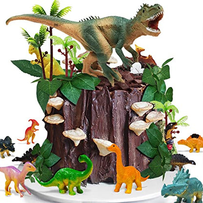 GLAHORSE 26 PCS Dinosaur Cake Toppers With Dinosaur Eggs Leaves Trees Cake Decorations For Birthday Party,dinosaur Themed party, Wild Animals