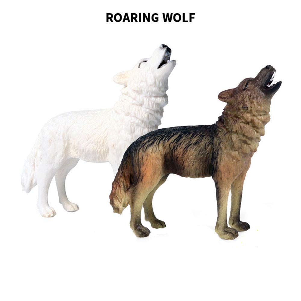 FLORMOON Animal Figures Realistic Roaring Wolf Plastic Early Educational Toys Cupcake Topper Party Gift for Kids 3+ Year Old(White)