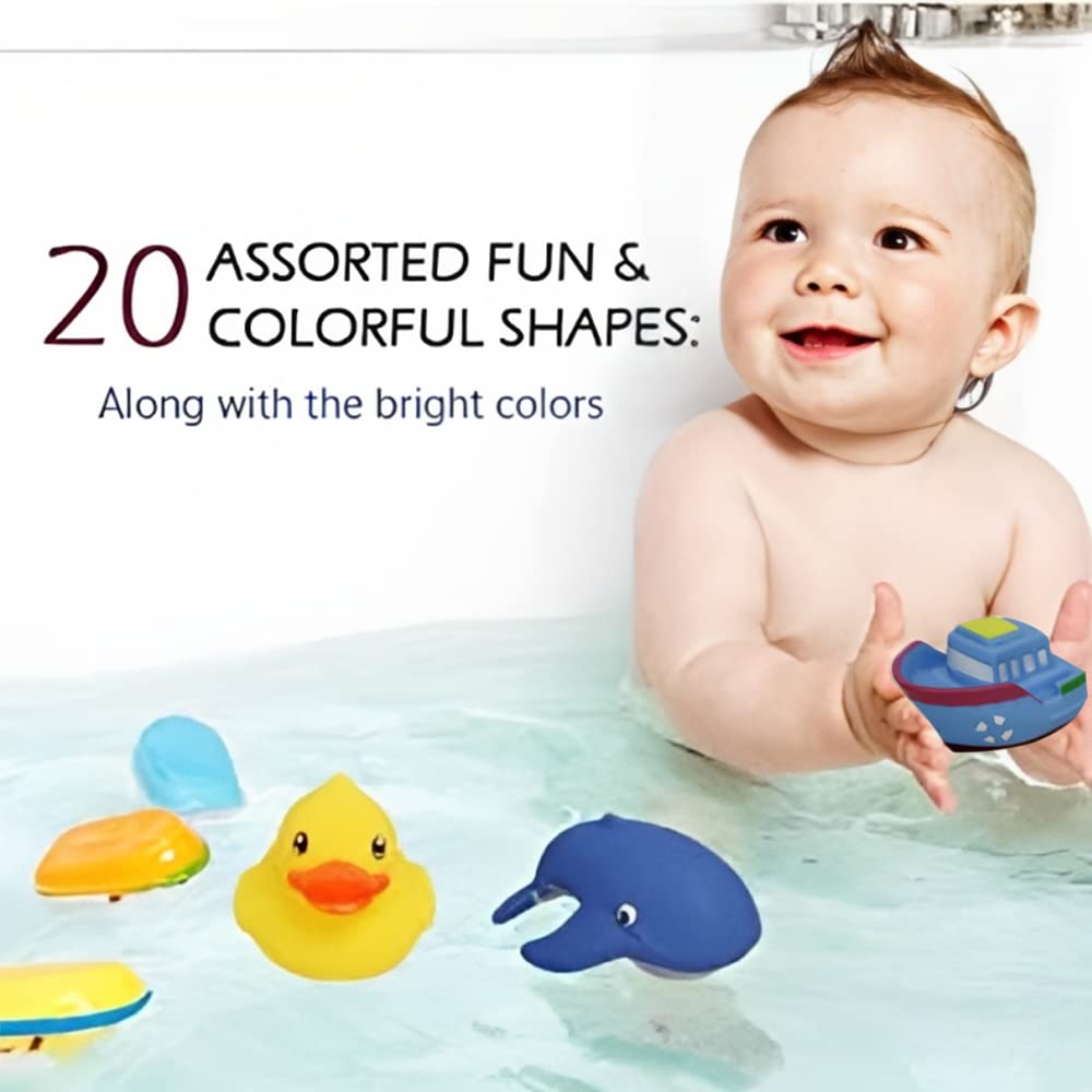 Dimple Bath Toys Set of 20 Vinyl Non-Toxic Floating Ocean Sea Animal Bathtub Toy, Assorted Colors and Shapes, Squeeze to Spray! Tons of Fun, Great