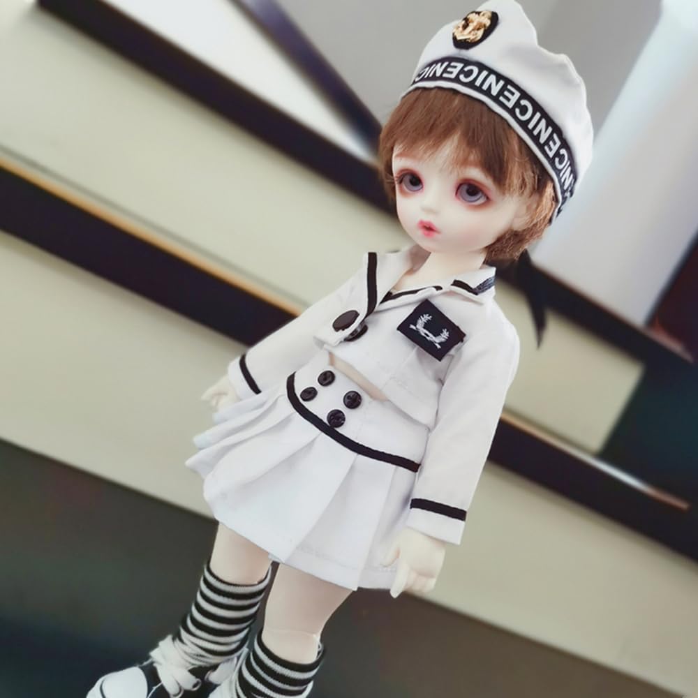 niannyyhouse 1/3 1/4 1/6 BJD Dolls Clothes White Hat Coat Skirt Striped Vest Socks Navy Suit Ball Jointed Dolls Accessories Dress Up Gift (1/4BJD)
